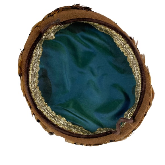 Vintage Pheasant Feather Casque Cap Hat Curly Unique Flapper Style Handmade 40s - Picture 12 of 14